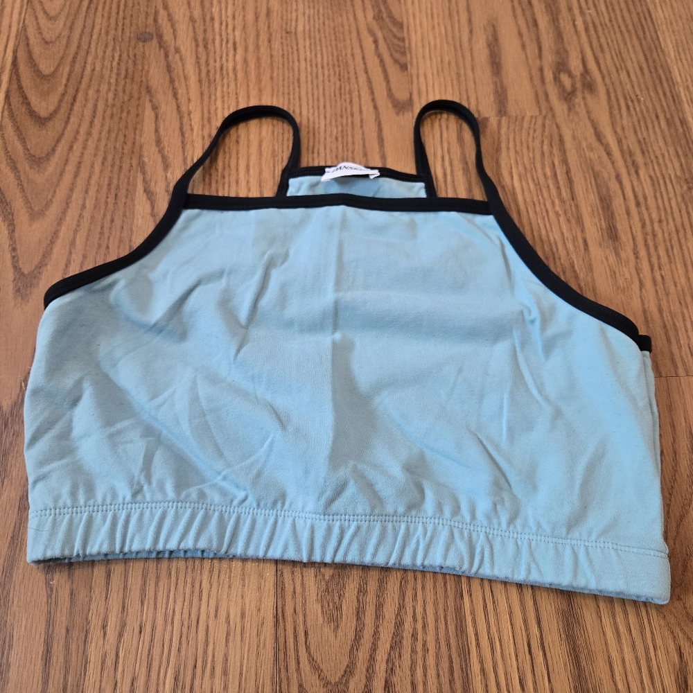 Danskin Aqua Blue Sports Bra Racerback Black Trim Gym Yoga Barre Active 8587 M